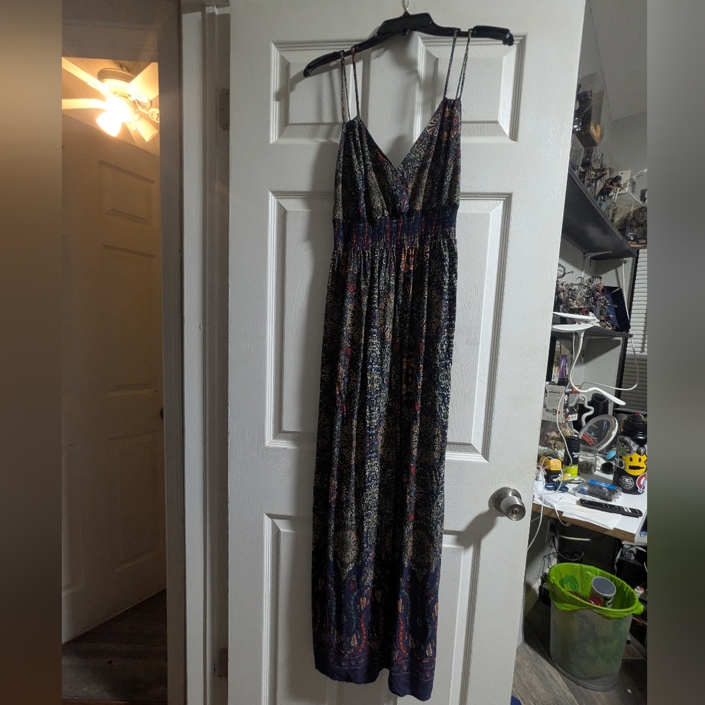Papaya Orange Blue Sleeveless Maxi Sundress